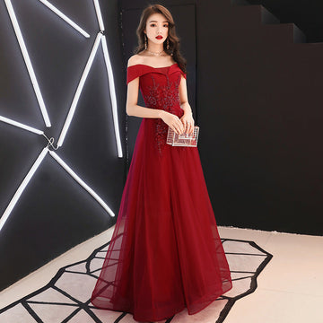 Evening Dress 2025 Spring Shoulder Birthday Dinner Party Host Art Examination Dress Woman